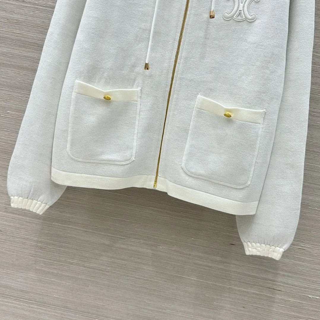 Celine Triomphe Hoodie White Gold-Zip - 5