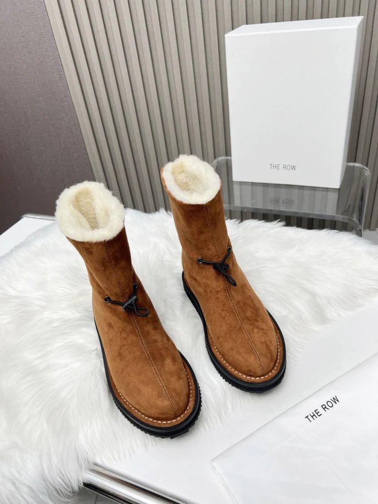THE ROW Shearling-Lined Suede Ankle Boots Brown - 8