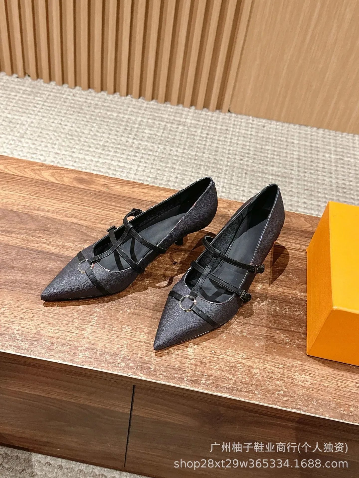 Black Pointed-Toe Mary Jane Flats with Double Strap and Ring Buckle - 19