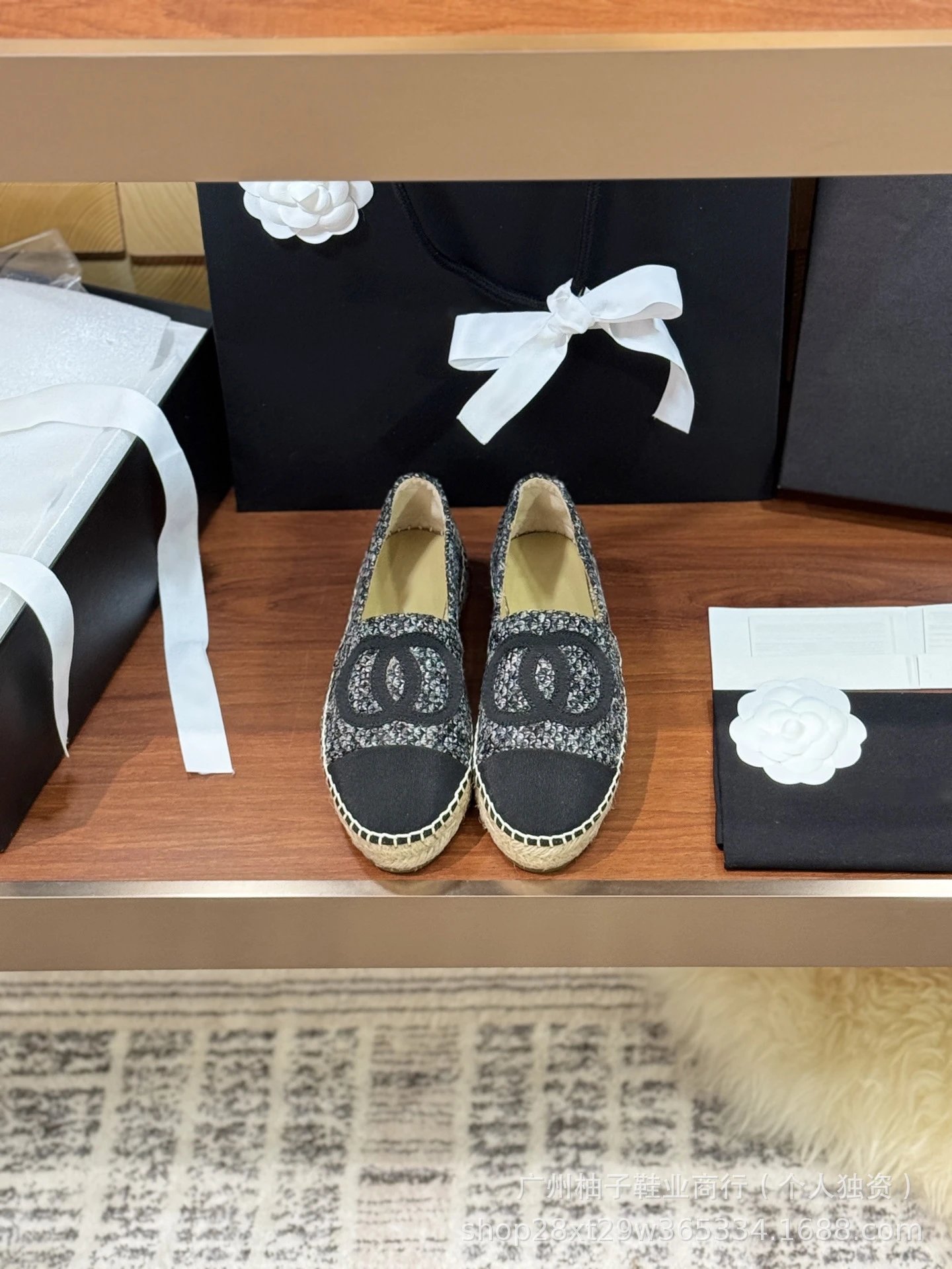 Chanel CC Logo Tweed Espadrille Loafers Gold Toe Women's Casual Shoes - 27