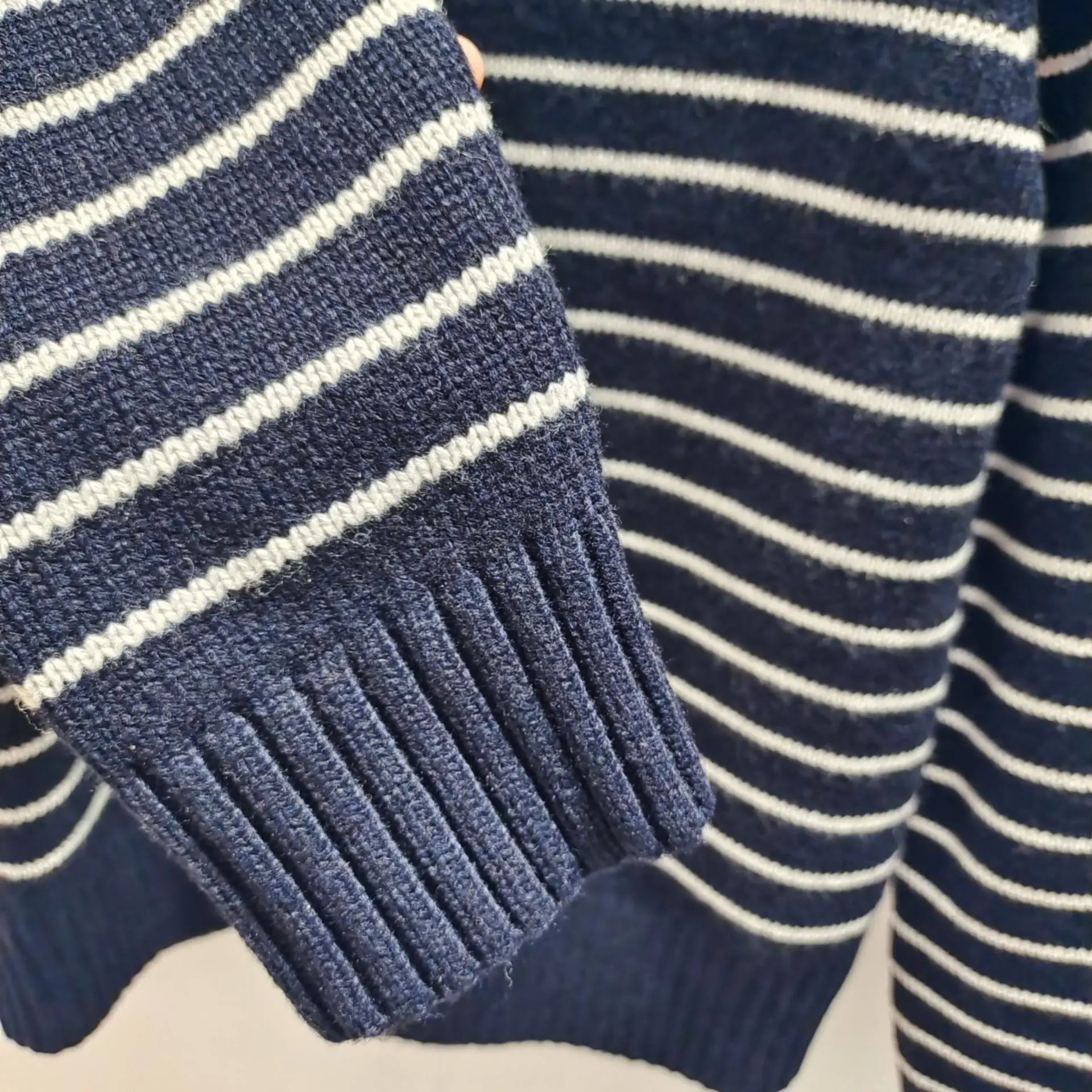AMA Half-Zip Striped Knit Sweater Navy - 19