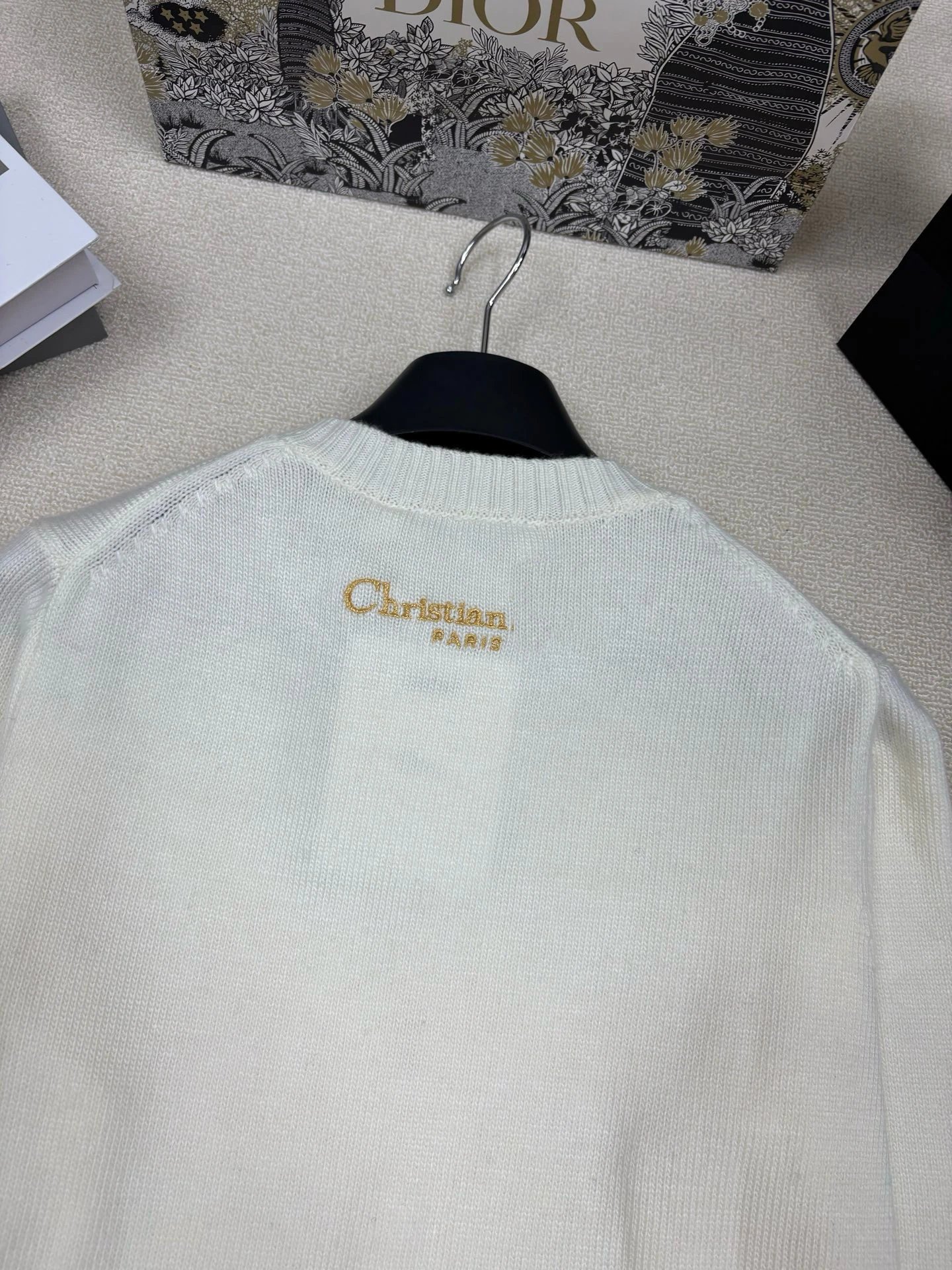 Dior Oblique Embroidered Sweater in Ivory and Navy - 3