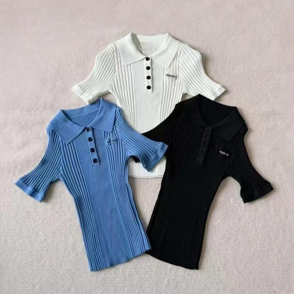 Off-White Ribbed Knit Polo Shirt in Blue - 4