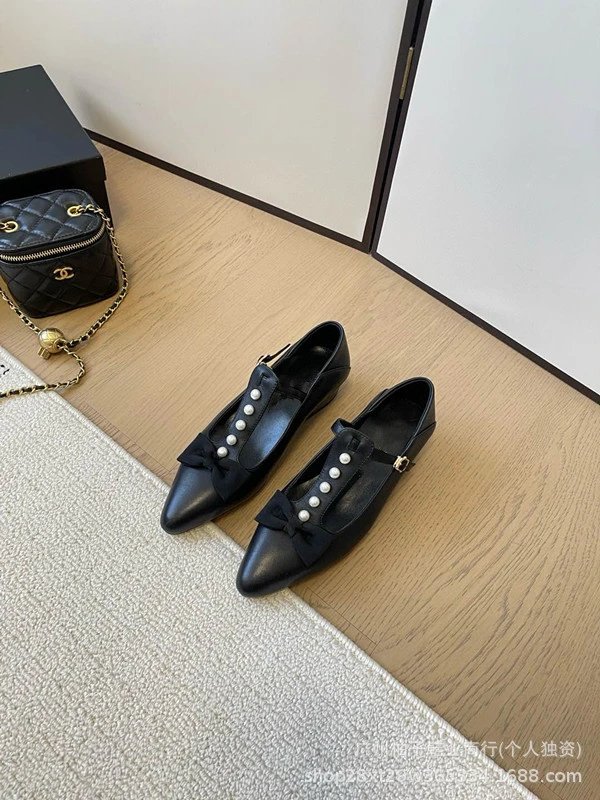 Chanel-inspired Pearl Bow Flat Beige Leather Mary Jane Shoes - 5