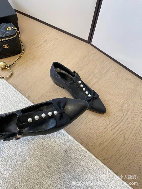 Chanel-inspired Pearl Bow Flat Beige Leather Mary Jane Shoes - 7