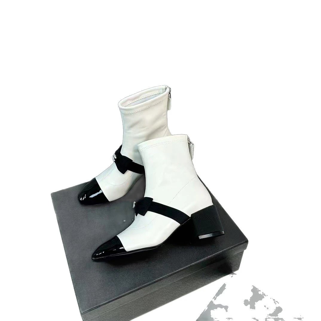 Chanel Boots Ankle with Bow Detail, Cap Toe and Block Heel image 5