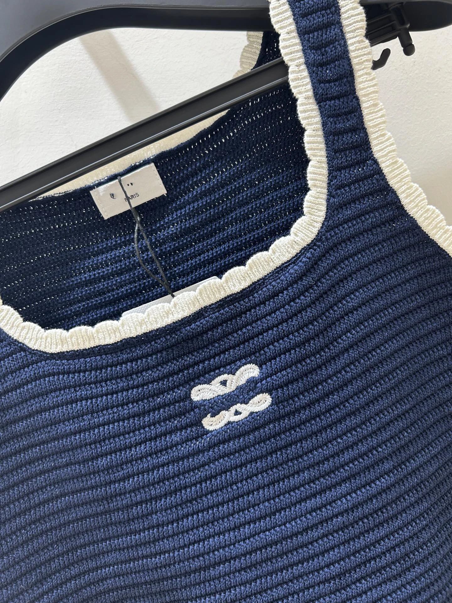 Dior Crochet Knit Crop Top Navy with White Trim Vest-Top - 9