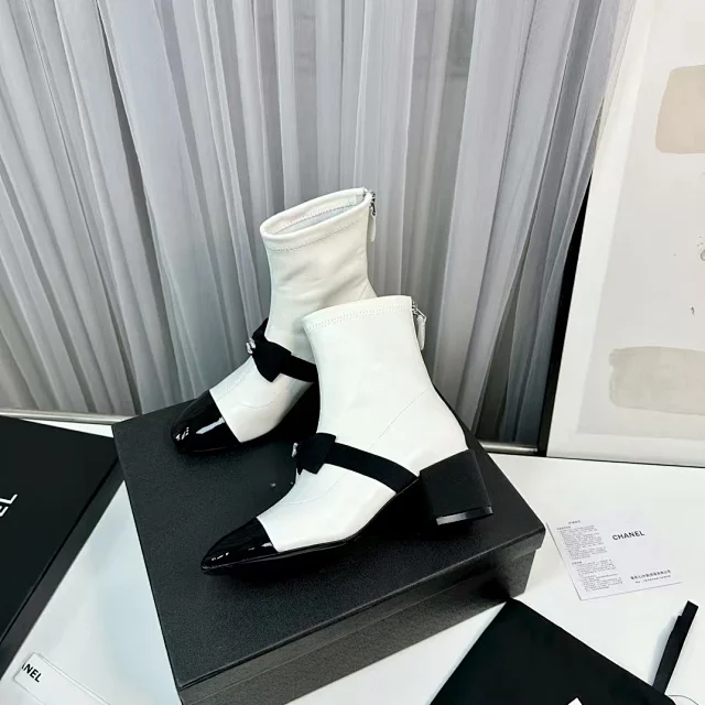 Chanel Boots Ankle with Bow Detail, Cap Toe and Block Heel product detail image 5
