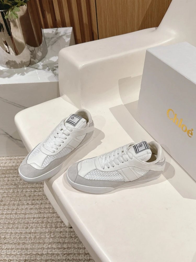Chloé Tennis 1970 White and Gray Mesh Sneakers - 18