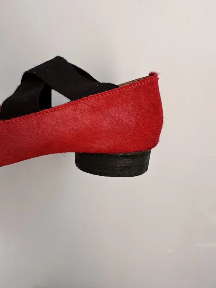 Design Mary Jane Flats Beige Suede with Black Strap Casual Shoes - 39