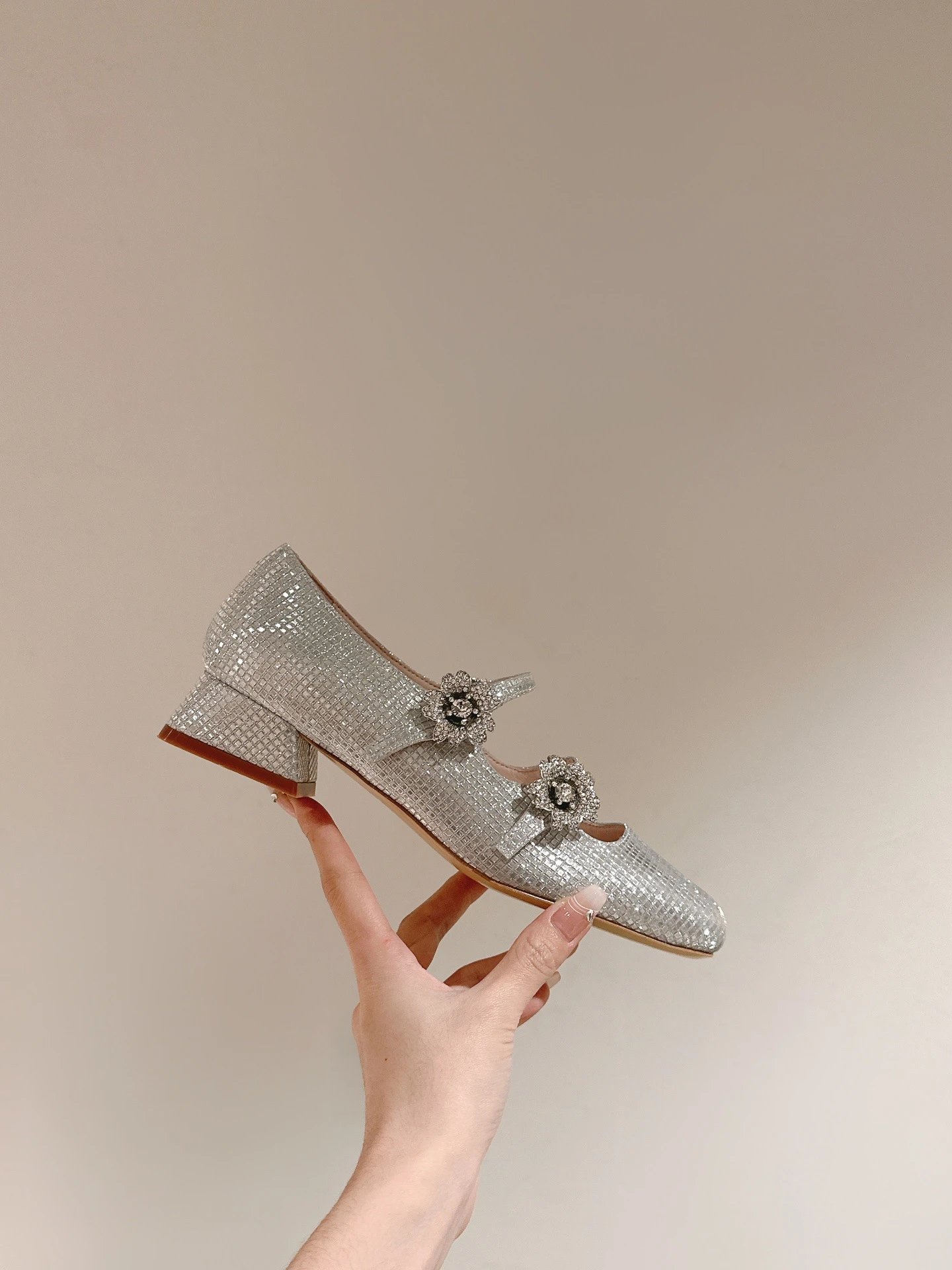 Chanel Mary Jane Heels Silver Glitter Crystal-Embellished Block Heels - 31