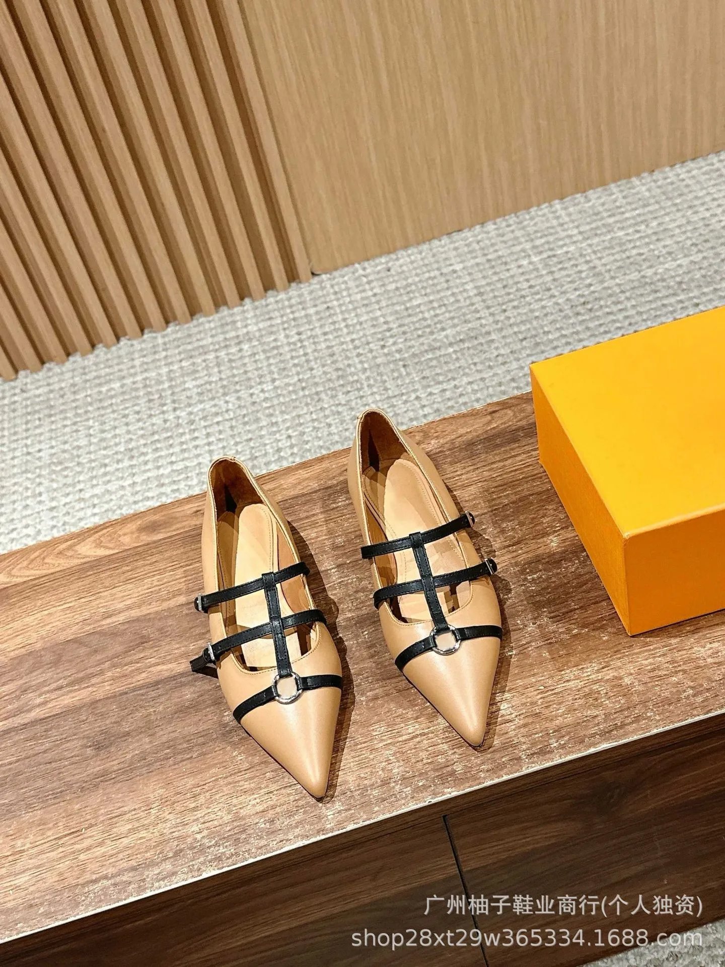 Black Pointed-Toe Mary Jane Flats with Double Strap and Ring Buckle - 5