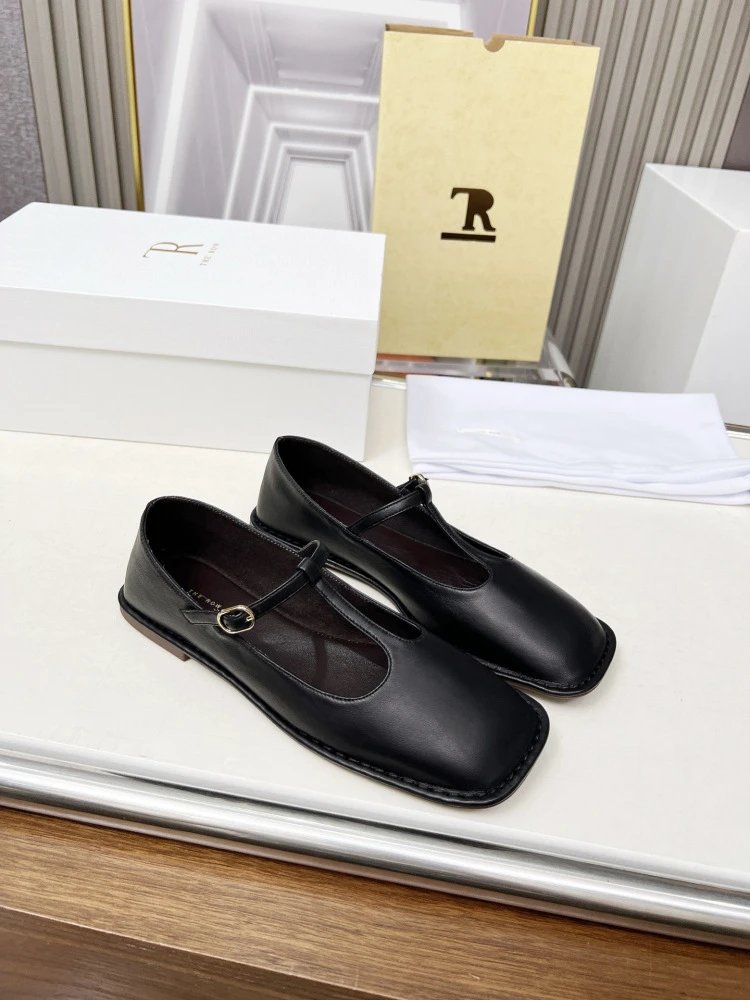 The Row Mary Jane Black Leather Flat Shoes - 8