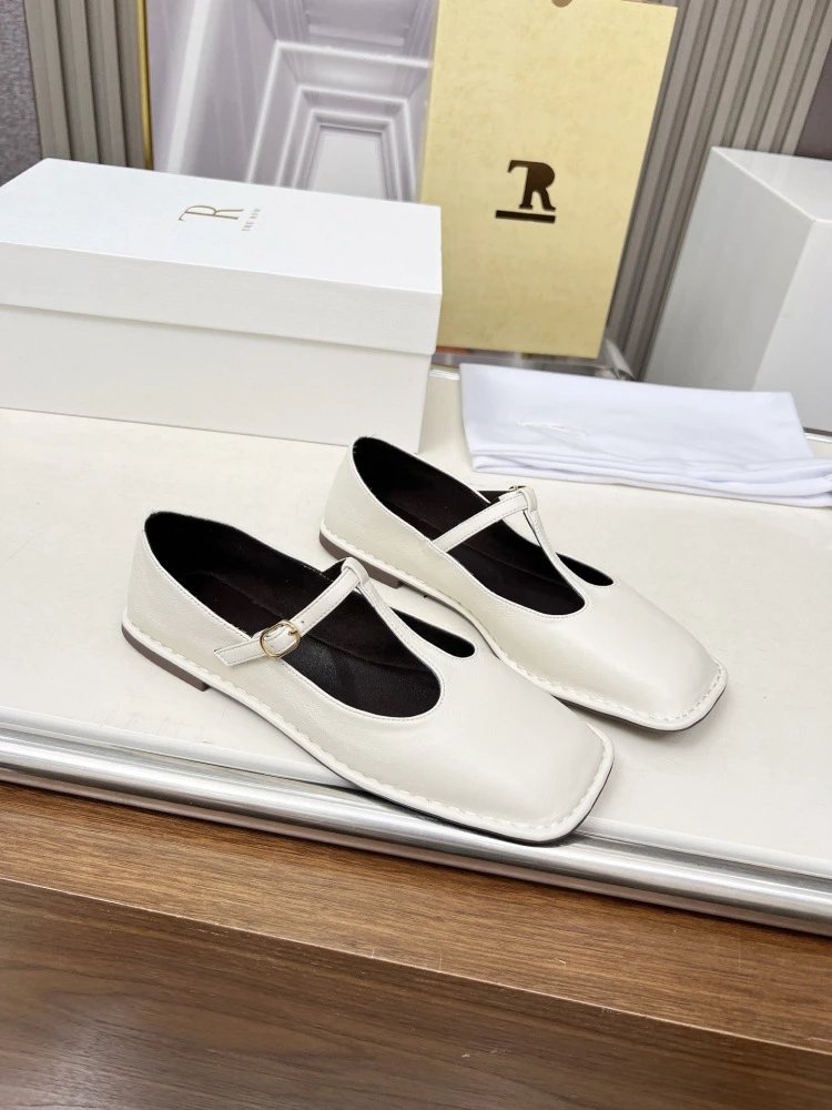 The Row Mary Jane Black Leather Flat Shoes - 18
