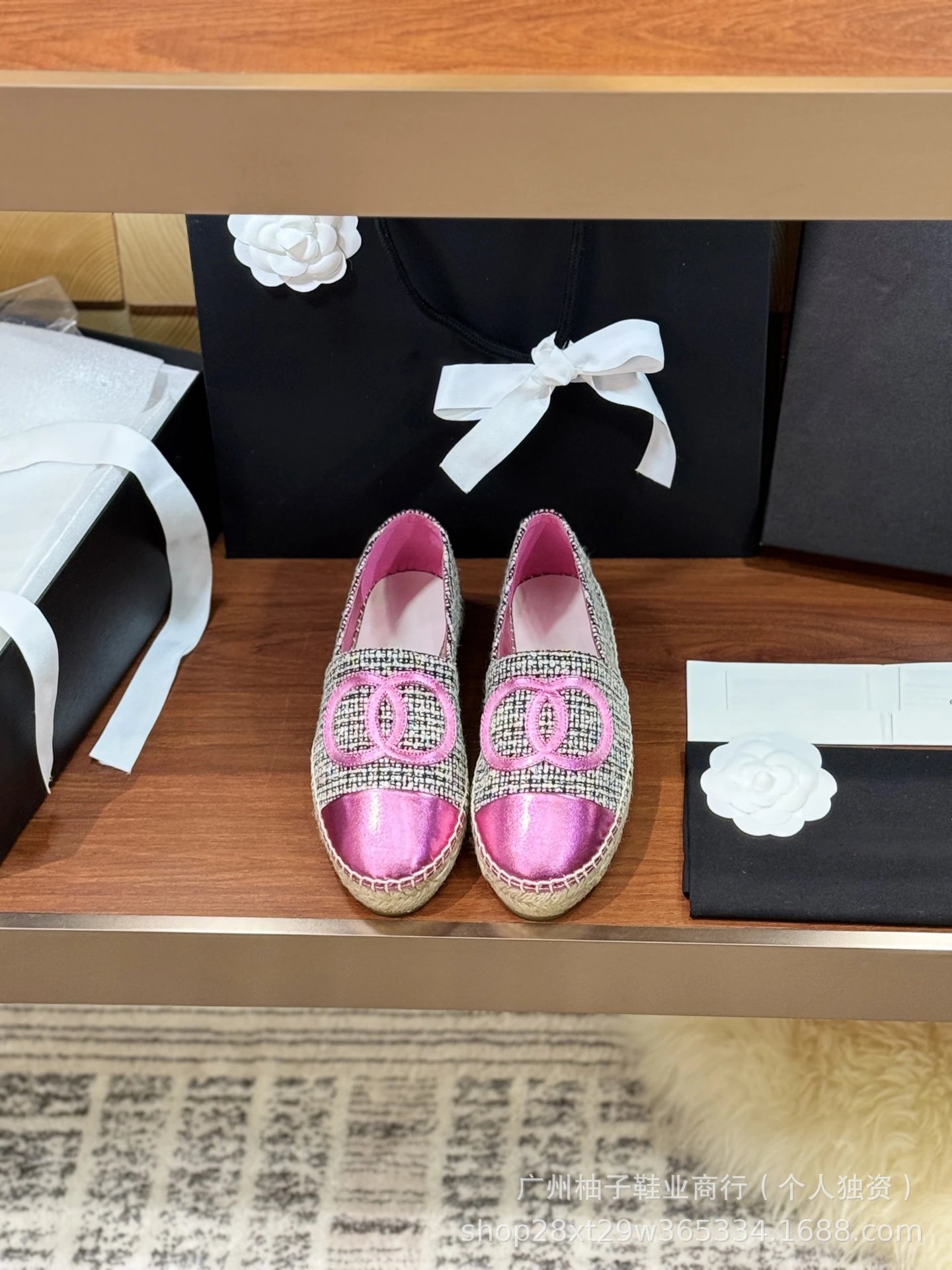 Chanel CC Logo Tweed Espadrille Loafers Gold Toe Women's Casual Shoes - 23
