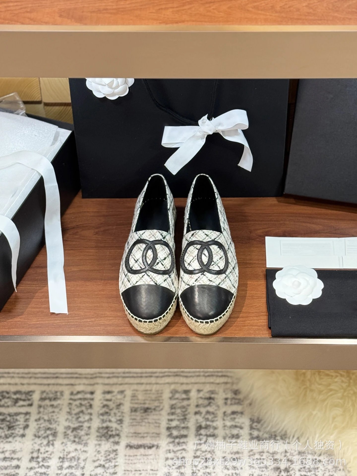 Chanel CC Logo Tweed Espadrille Loafers Gold Toe Women's Casual Shoes - 26