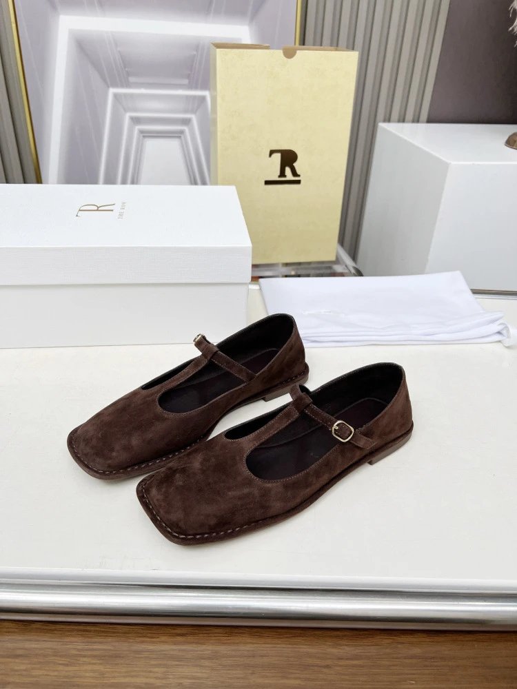 The Row Mary Jane Black Leather Flat Shoes - 38