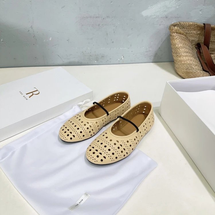 The Row Perforated Mary Jane Flats Black Shoes - 3