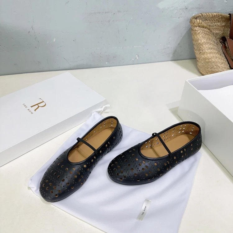 The Row Perforated Mary Jane Flats Black Shoes - 19