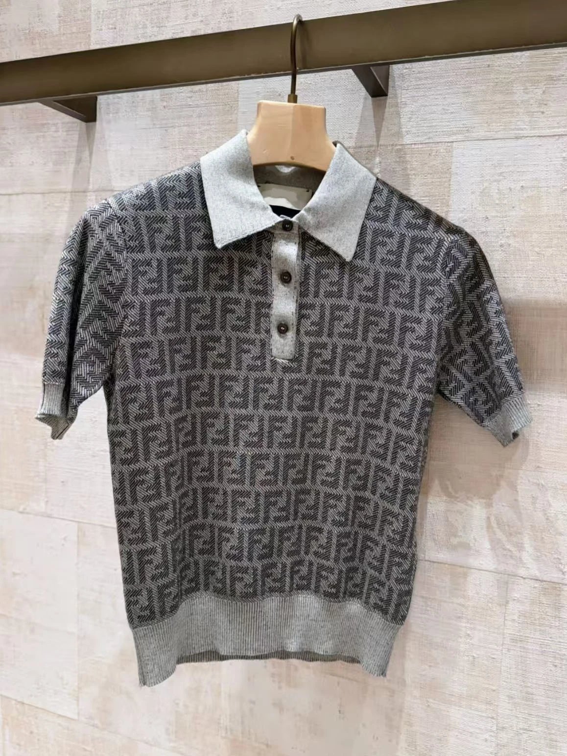Fendi FF Monogram Knit Polo Gray - 4