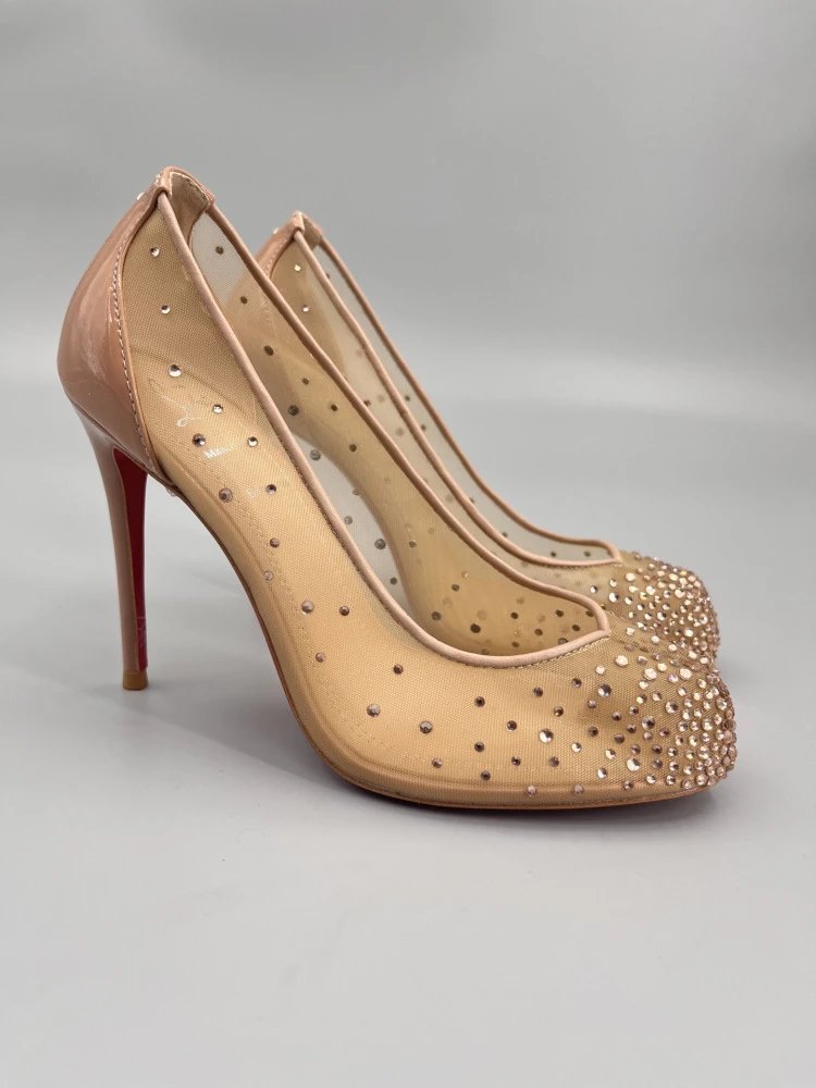 Christian Louboutin Pigalle Follies Studded Mesh Black Stilettos - 5