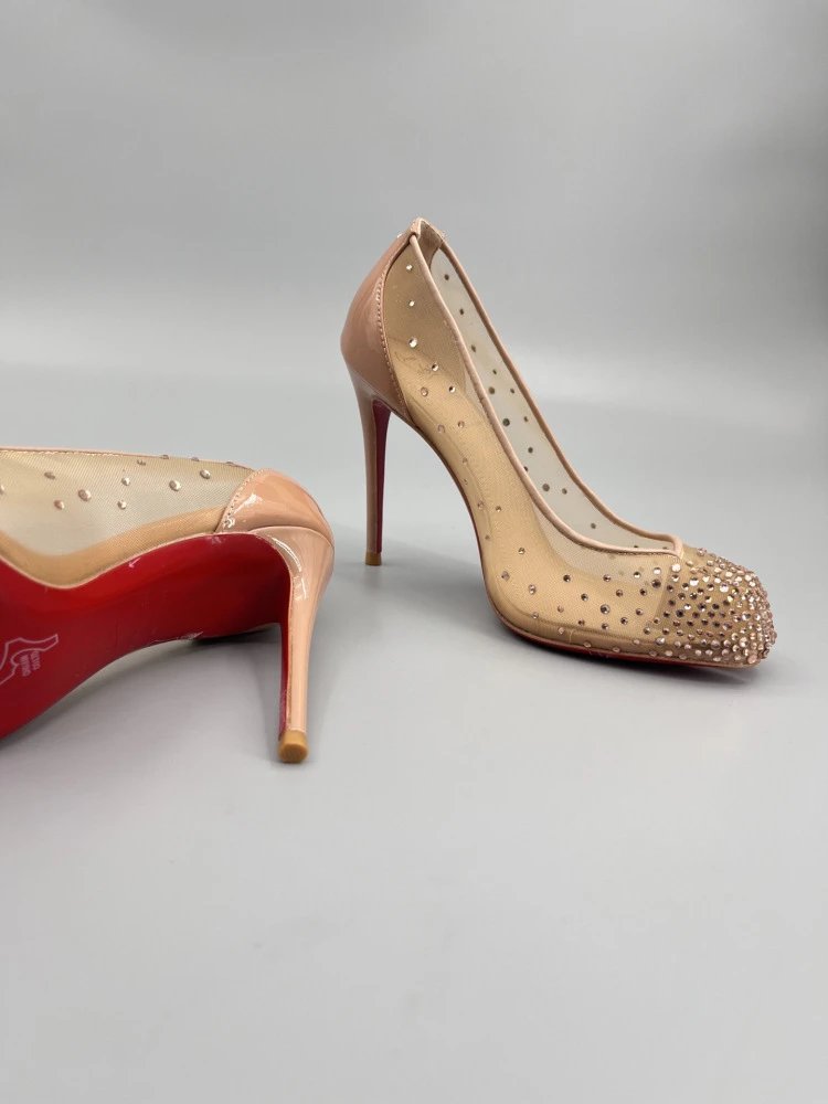 Christian Louboutin Pigalle Follies Studded Mesh Black Stilettos - 13