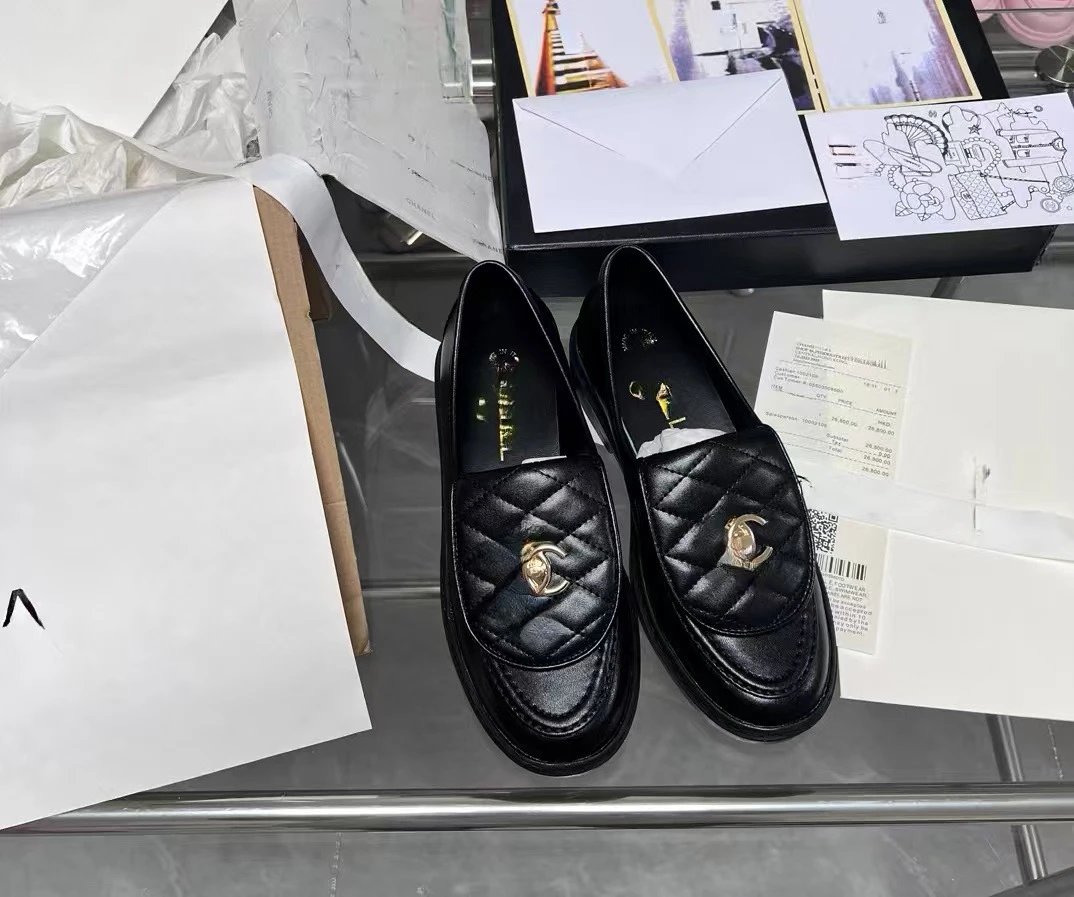 Chanel Quilted CC Logo Loafers Black Leather Shoes - 4