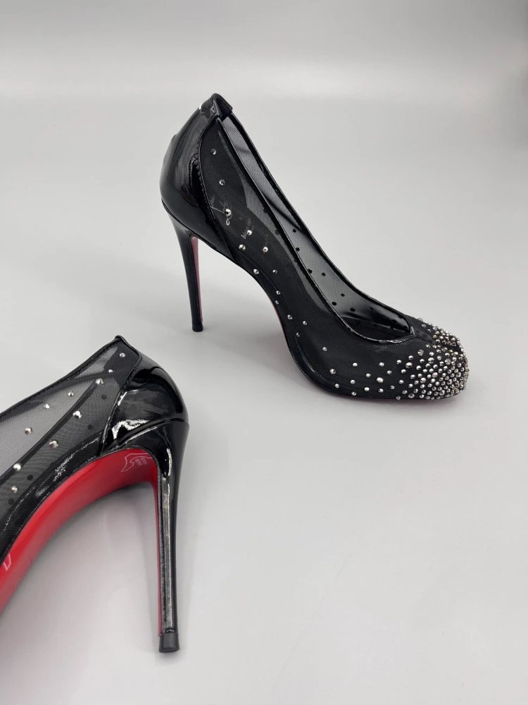 Christian Louboutin Pigalle Follies Studded Mesh Black Stilettos - 21