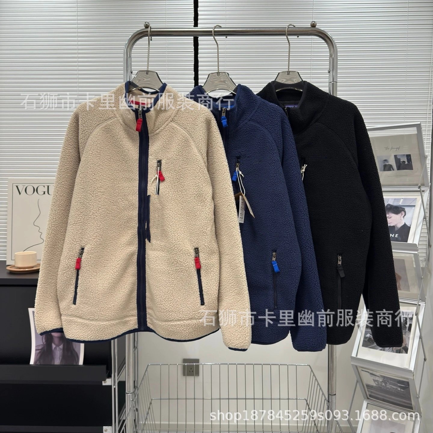 Design Fleece Zip-Up Jacket Navy Blue Outerwear - 2