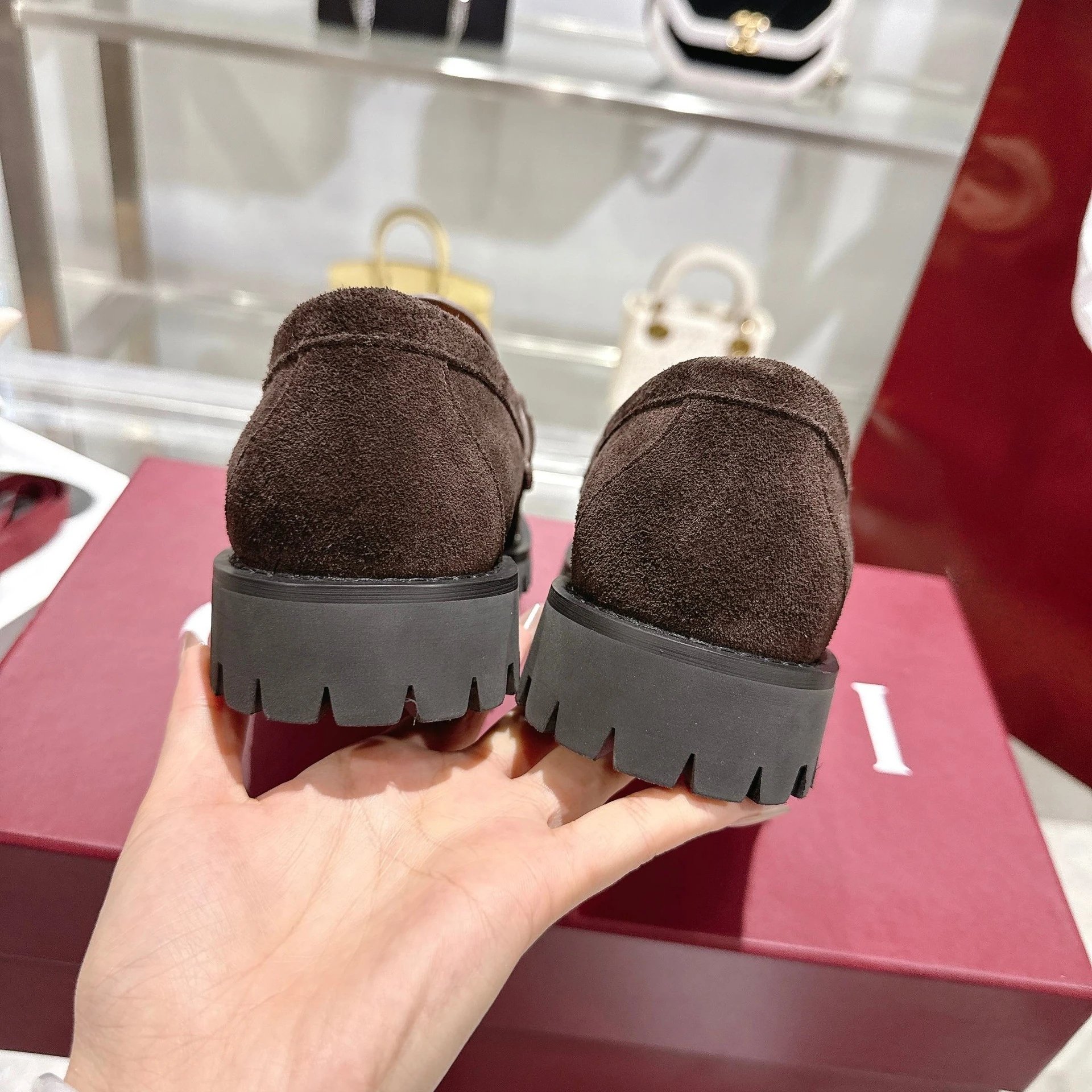 Gucci Horsebit Loafer Olive Green Suede Chunky Sole Loafers - 14