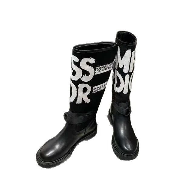 Unbranded Boots Letter-Print Knit Shaft Buckle image 5