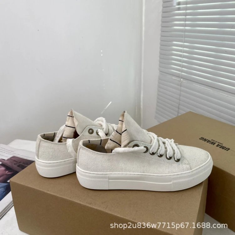 UMA Wang Canvas Sneakers Beige with Red Laces Casual Shoes - 15