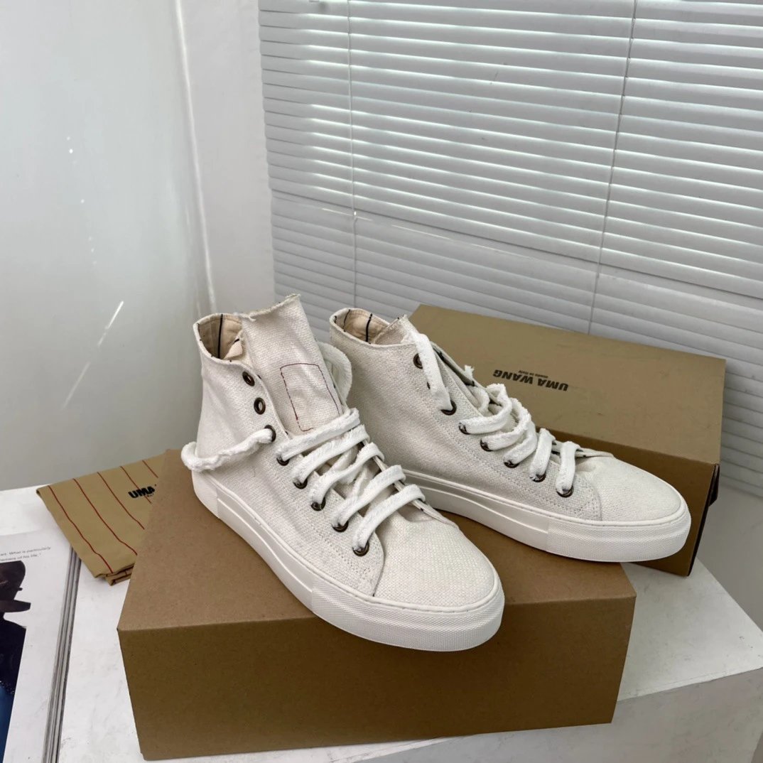 UMA Wang Canvas Sneakers Beige with Red Laces Casual Shoes - 25