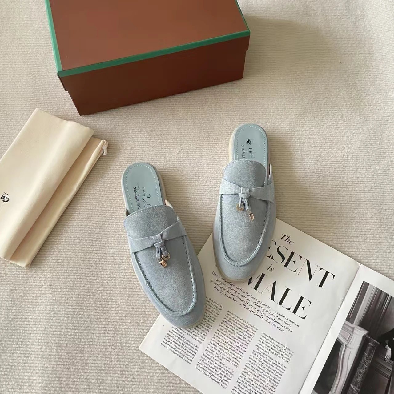 Hermès Oran Mule in Powder Blue Suede Loafers - 7