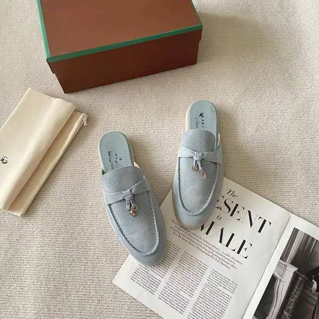 Unbranded Slippers Closed-Toe Loafer Mules with Metal Charm product detail image 6