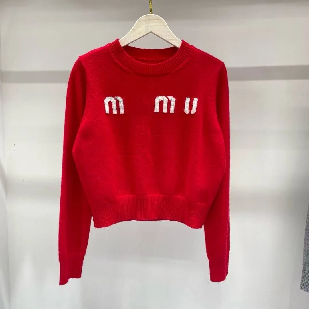 Miu Miu Logo Knit Sweater Gray - 5