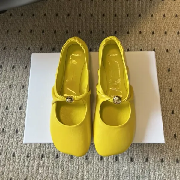 Maison Margiela Tabi Mary Jane Yellow Leather Flat Shoes - 1