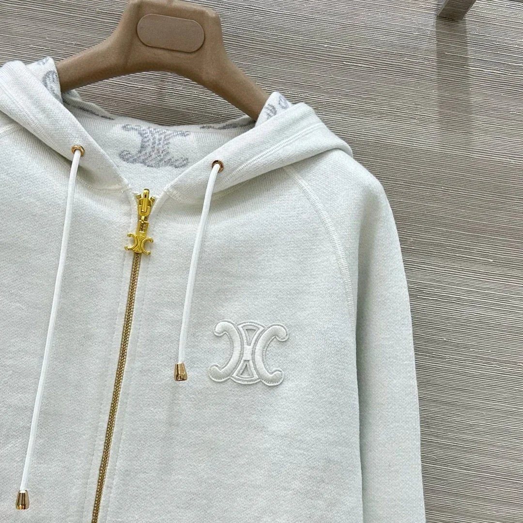 Celine Triomphe Hoodie White Gold-Zip - 3