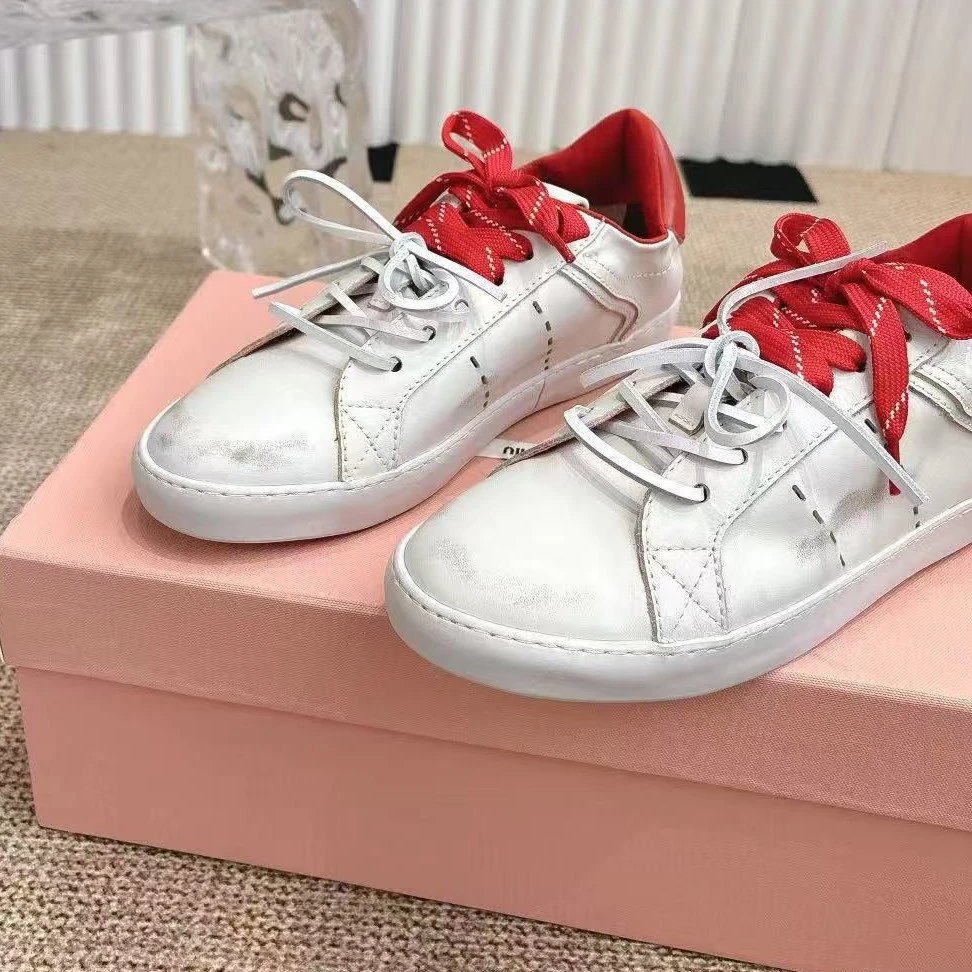 Miu Sneakers Low-Top Lace-Up Leather with Contrast Heel Tab image 2