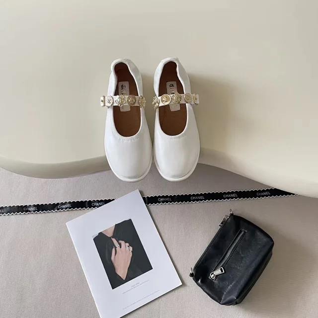 Celine Leather Shoes Mary Jane flats with embellished buckle straps product detail image 1