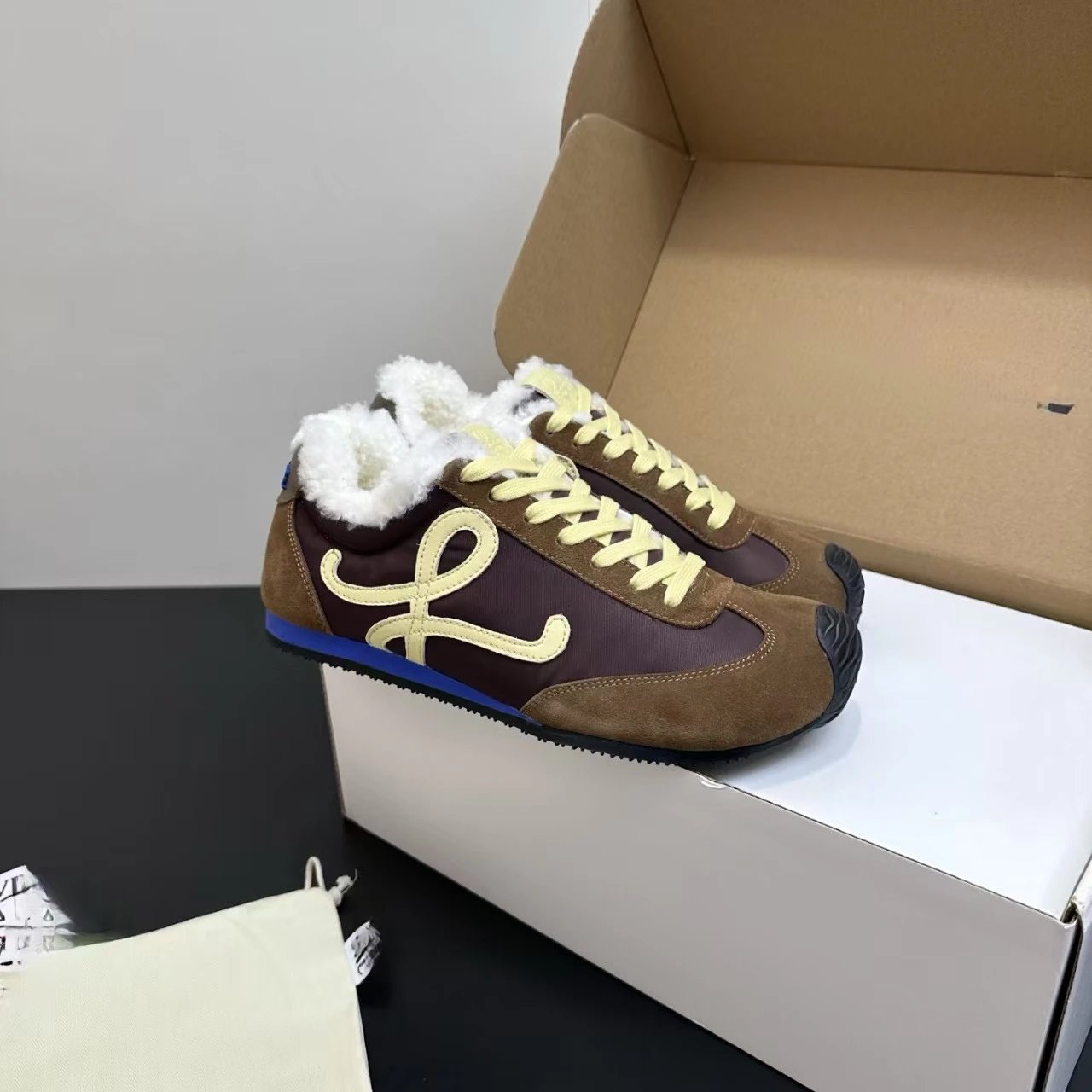 Loewe Puzzle Runner White Shearling-Trimmed Sneakers - 9