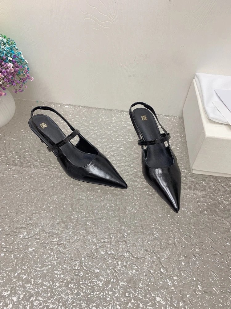 Design Pointed-Toe Slingback Kitten Heels Beige Leather Shoes - 17