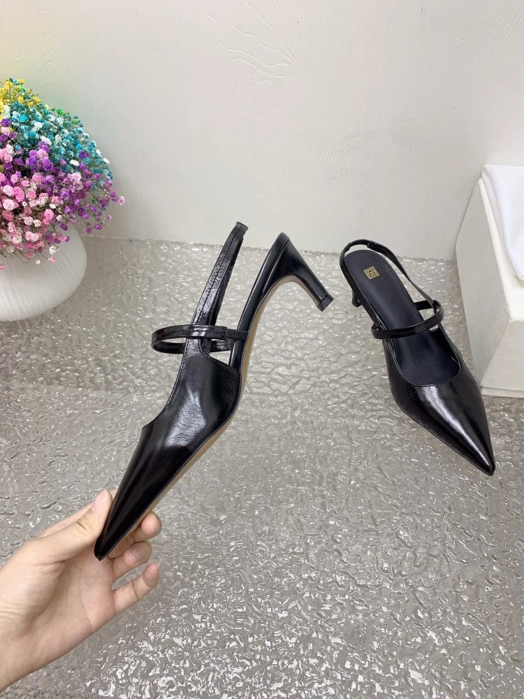 Design Pointed-Toe Slingback Kitten Heels Beige Leather Shoes - 21