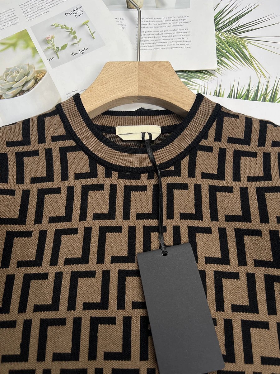 Fendi FF Logo Knit Sweater Beige and Black - 7