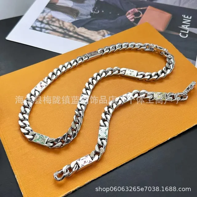 Unbranded Jewelry Silver-Tone Cuban Link Chain with Multicolor Monogram Plaques product detail image 1