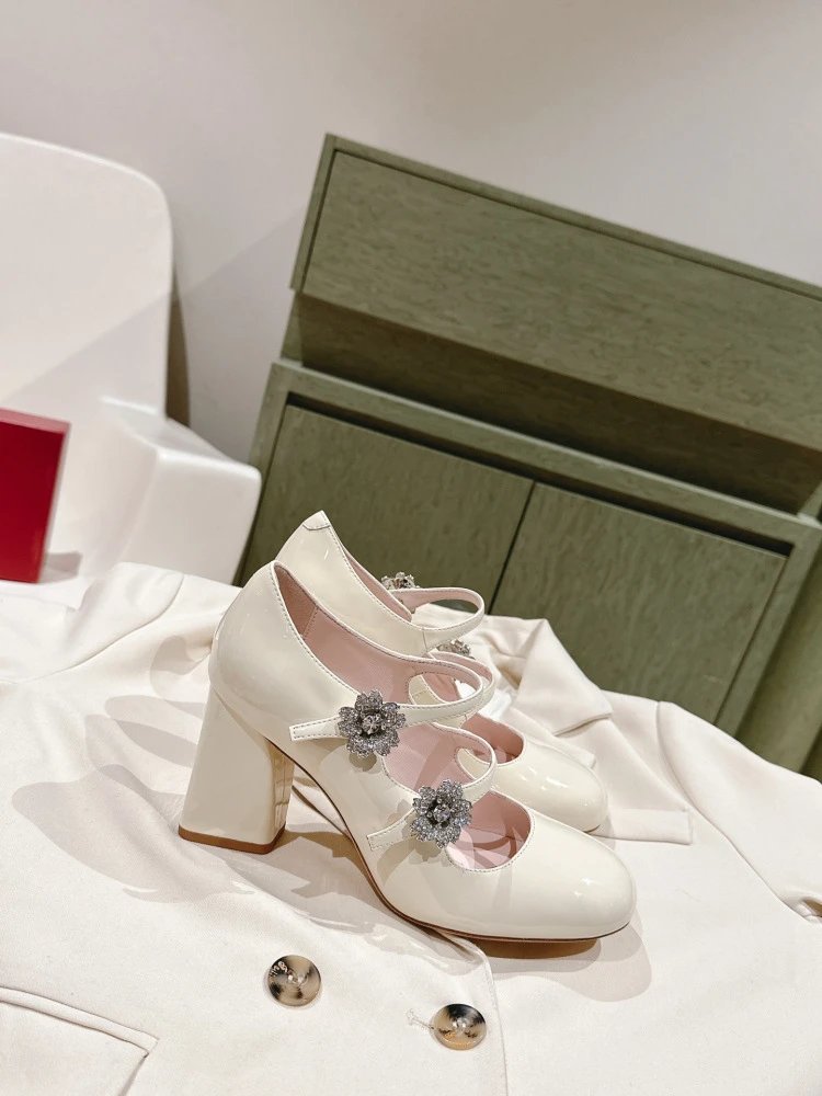Chanel Mary Jane Heels Silver Glitter Crystal-Embellished Block Heels - 39
