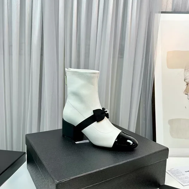 Chanel Boots Ankle with Bow Detail, Cap Toe and Block Heel product detail image 1