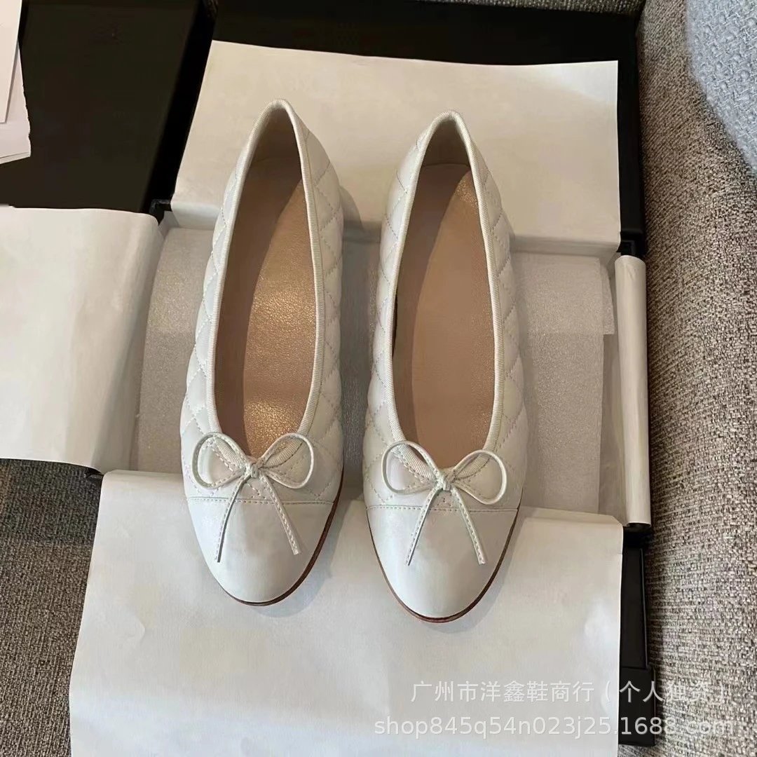 Chanel-Inspired Two-Tone Suede Ballet Flats with Bow Detail Beige and Black Shoes - 13