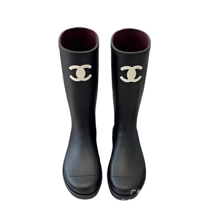 Chanel Boots Knee-High Rubber Rain with CC Logo image 5