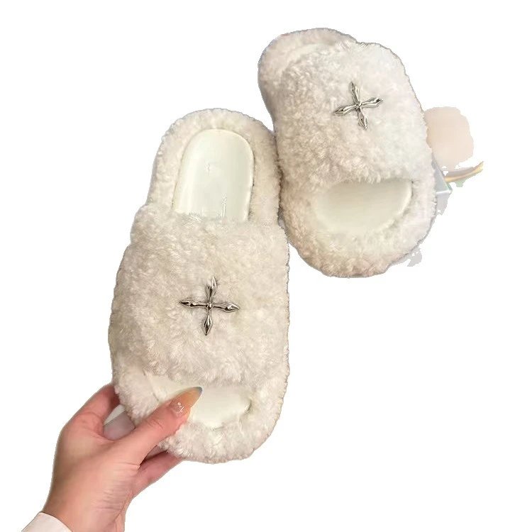Unbranded Slippers Faux-Fur Open-Toe with Cross Charm image 5